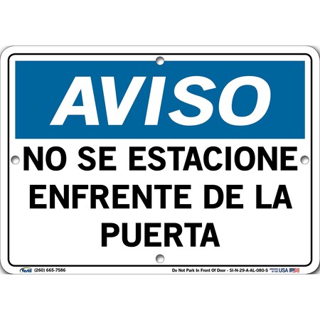 Vestil Aluminum Sign, 7-1/2" Height, 10-1/2" Width, Aluminum, Rectangle, Spanish SI-N-29-A-AL-080-S